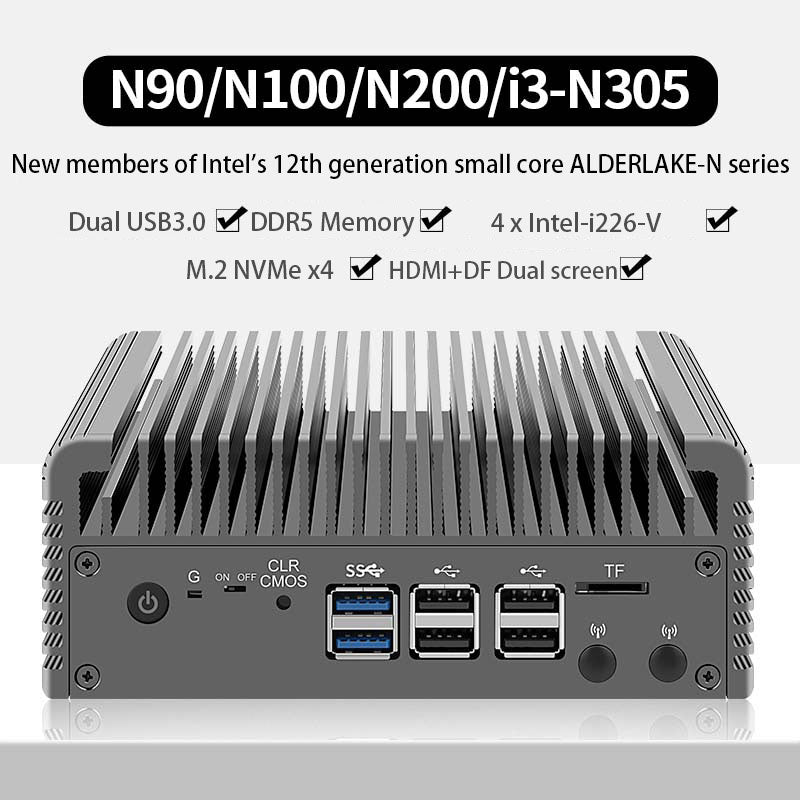 12th Gen Intel Firewall Mini PC Alder Lake i3 N305 8 Core N200 N100 Fanless Soft Router Proxmox  DDR5 4800MHz 4xi226-V 2.5G