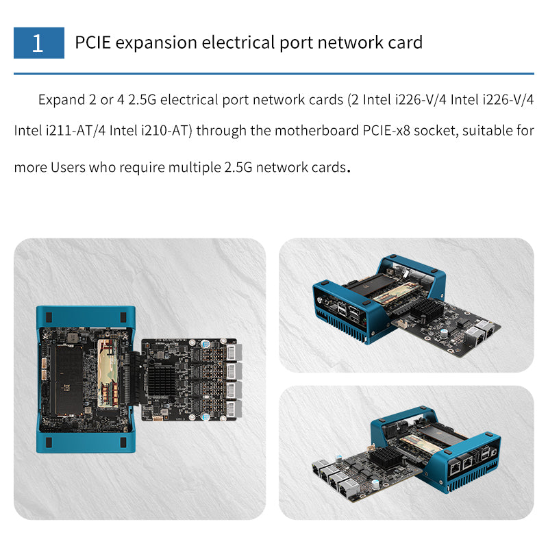 N100/N200/I3-N305 PCIE EXPANSION NETWORK CARD 2*INTEL I226/I210 EXPANSION 10G PORT 82599 DUAL 10G/1*PCIE TO 4*M.2 ADAPTER CARD