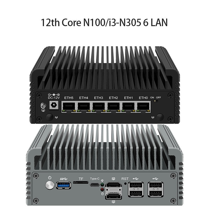 6 LAN FIREWALL APPLIANCE 2.5G ROUTER 12TH GEN INTEL I3-N305/N100 DDR5 2*NVME 2*SATA3.0 FANLESS MINI PC ESXI PROXMOX HOST