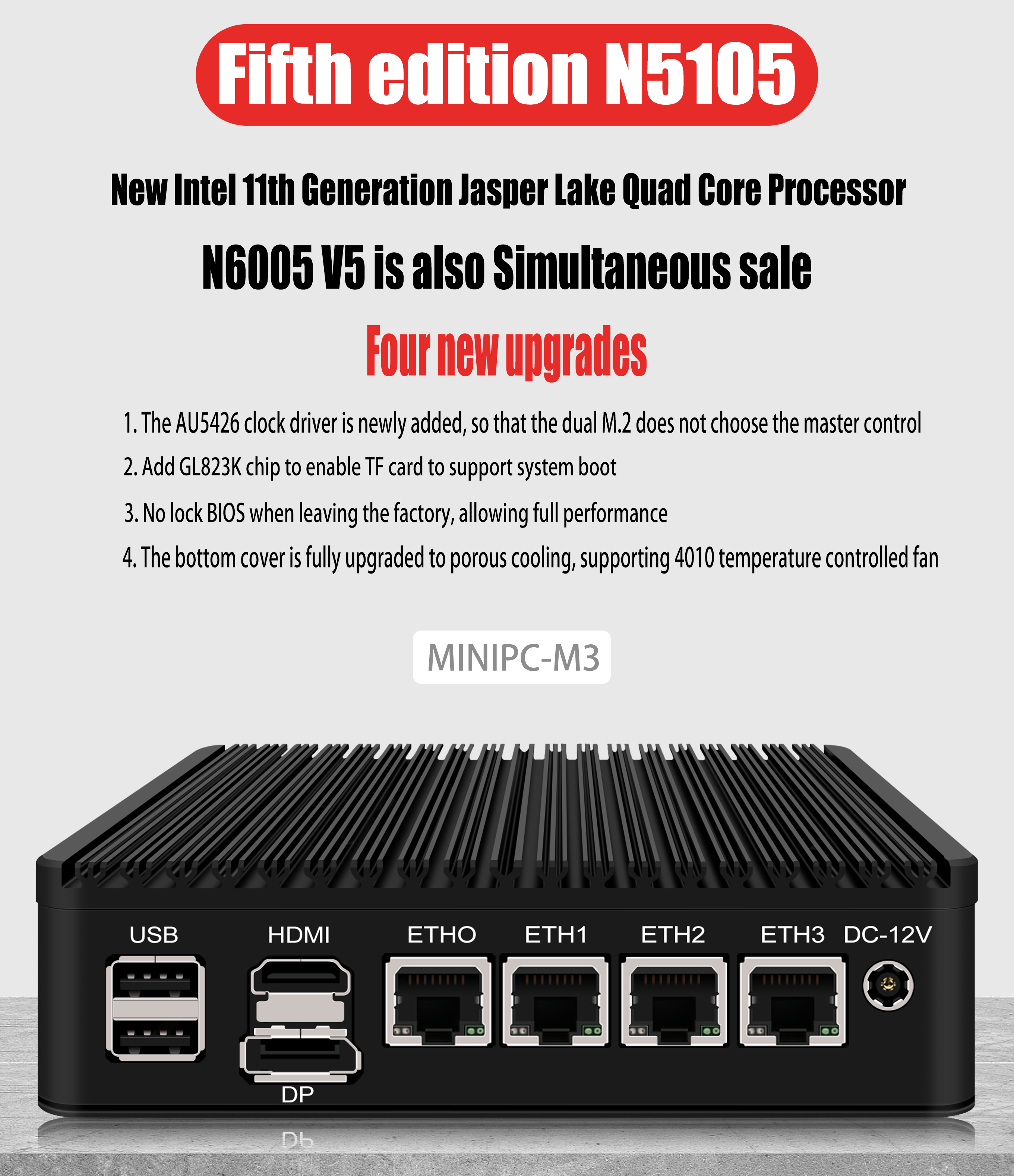 Upgrade i226-V N5105 V5 Softroute Mini-host /PVE/ESXI Fansless Energy Saving PC Affordable Edition.